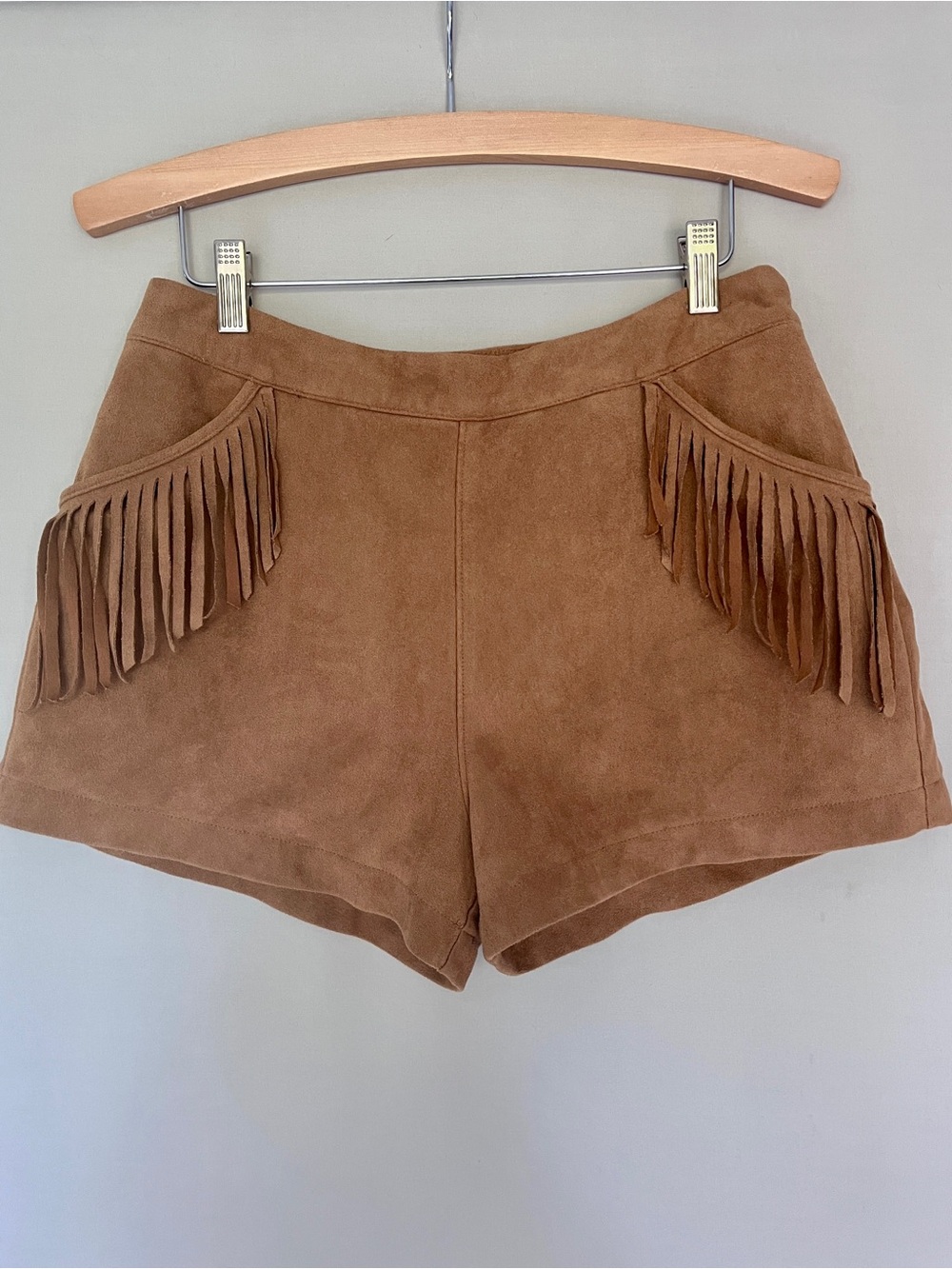 Hollister Faux Suede Fringe Shorts Camel Boho Festival Western Size 5